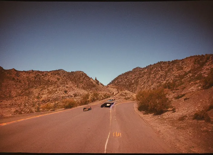 Image similar to the sun goes down, another dreamless night you're right by my side you wake me up, you say it's time to ride in the dead of night strange canyon road, strange look in your eyes you shut them as we fly, as we fly stark, hollow town, carson city lights, cinestill 8 0 0