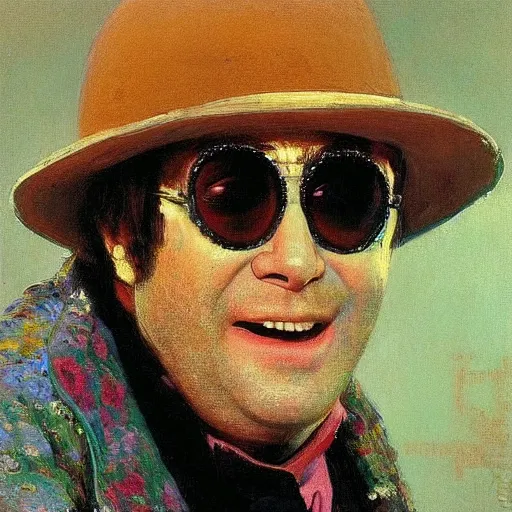 Image similar to portrait of elton john lennon in 1 9 7 0 by ilya repin