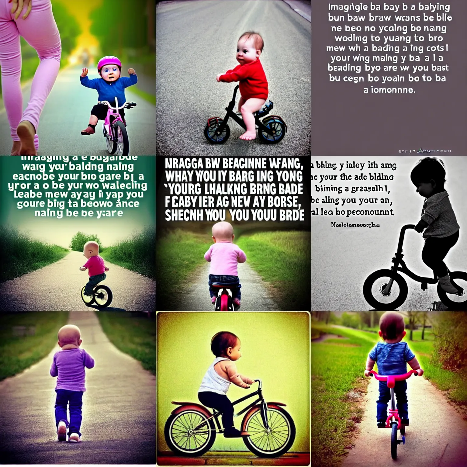 Image similar to Imagine being a baby, not even having learned how to walk yet, and someone tells you that someday you'll have to learn how to ride a bike. It would seem daunting and impossible. Yet, with each new step in the growth process, eventually, riding a bike becomes second nature. Where you are now is not where you will be in a few months or a few years. You can't look at your future goals without taking into consideration your future growth as well. You did so much with so little in the past. Just imagine what you'll do from an elevated state of alignment. fantasy, intricate,elegant, dramatic lighting, emotionally evoking metaphor, highly detailed, photorealistic, digital painting, artstation, concept art, smooth, sharp focus, illustration, art by Krenz Cushart and Alphonse Mucha