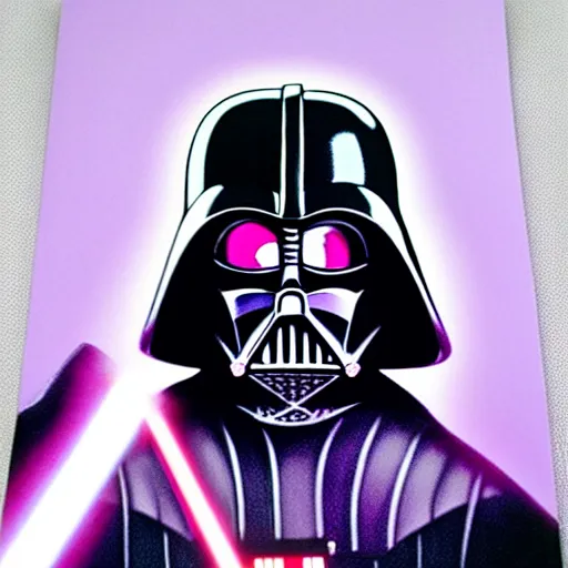 Image similar to darth vader with white armor and a purple lightsaber