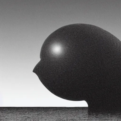 Prompt: a gigantic cyclope emerging from underwater, gazing to the darkened sky, old 3 5 mm, black and white, photorealistic