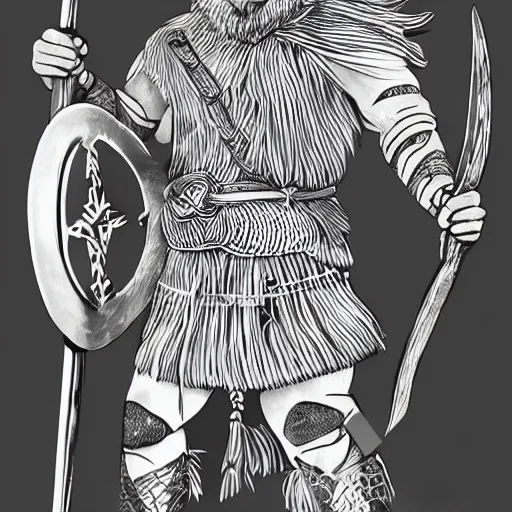 Image similar to viking warrior illustration, manequim structure, 4k detailed, black ink on white paper, how to draw