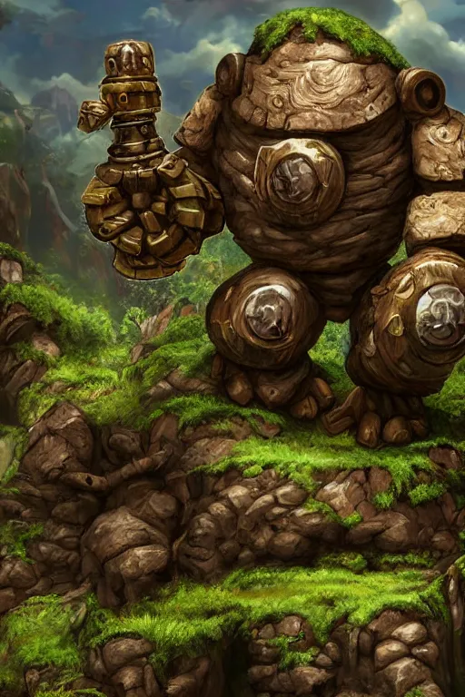 Image similar to zelda fantasy art giant golem troll wood rock greeble gemstone, global illumination ray tracing hdr fanart arstation by sung choi and eric pfeiffer and gabriel garza and casper konefal