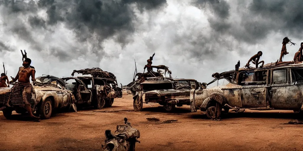 Prompt: sri lankan mad max style, city, film still, epic shot cinematography, rule of thirds