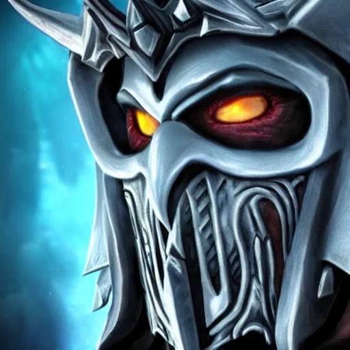 Image similar to world of warcraft lich king face close up with plastic surgery