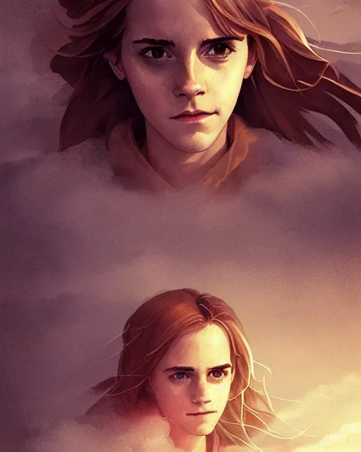 Image similar to Emma Watson as Hermione Granger, magnificent, medium shot, close up, details, sharp focus, elegant, highly detailed, illustration, by Jordan Grimmer and greg rutkowski and PiNe(パイネ) and 薯子Imoko and 香川悠作 and wlop!!!! and maya takamura, intricate, beautiful, Trending artstation, pixiv, digital Art