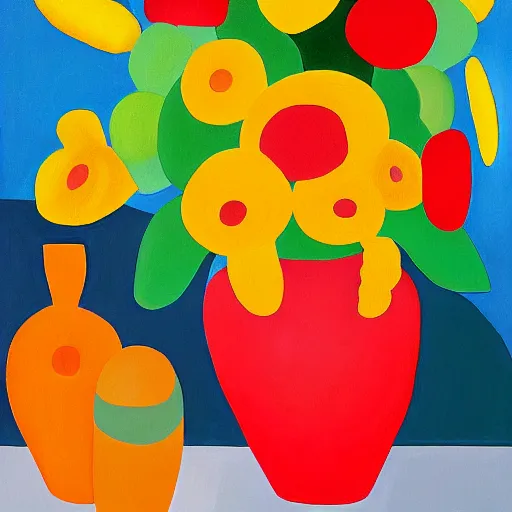 Image similar to a painting of red and yellow flowers in a white vase, a gouache by tarsila do amaral, behance, fauvism, fauvism, oil on canvas, acrylic art