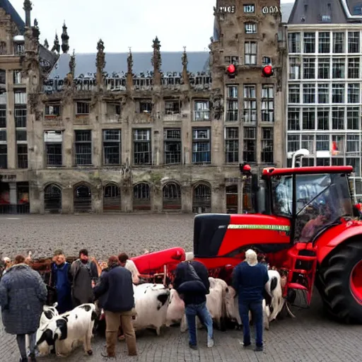 Image similar to cows protesting with farmers tractors on dam square