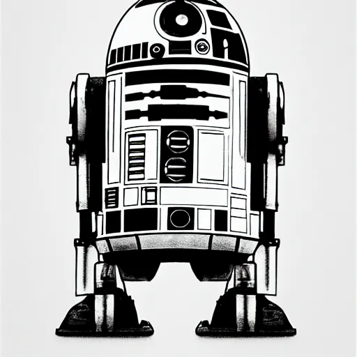 Image similar to star wars droid, black and white scheme, grotty, old photograph, hyper - realism