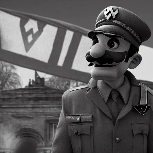 Prompt: waluigi as a nazi soldier during ww2, realistic, detailed, gloomy, elegant, unreal engine, intricate details, 4K