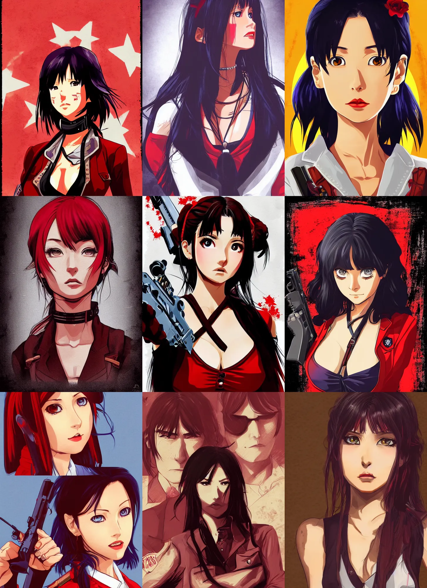 Prompt: misato katsuragi, red dead redemption art style, rockstar games art, semi realistic anime, portrait, beautiful face, symmetrical face