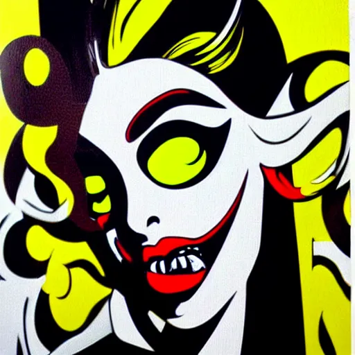 Prompt: Wall mural portrait of Satan, urban art, pop art, artgerm, by Roy Lichtenstein