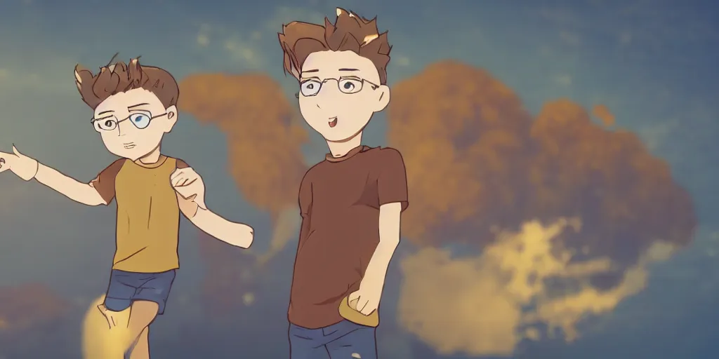 Prompt: , cartoon animations render 100K of an cute 16 year old boy with brown hair that is a God he controls time on a another planet in the style of a cartoon, made by Waya Steurbaut YT, cinematic, epic, dark, colourful, full body camera shot