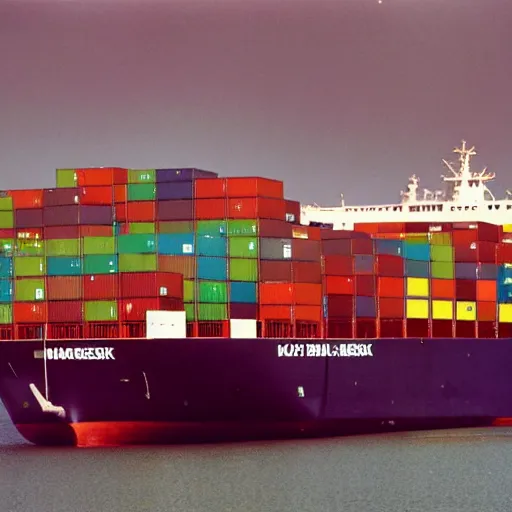 Prompt: maersk container ship, kodak ektachrome,