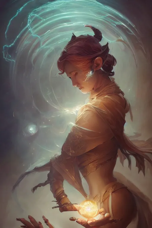 Image similar to portrait of a beautiful elf casting magic spell throwing magic crystal ball, angel, fantasy, dramatic lighting, highly detailed, digital painting, holding electricity, magic the gathering, hyper detailed, 3 d render, hyper realistic detailed portrait, peter mohrbacher, wlop, ruan jia