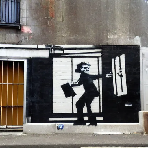 Prompt: a banksy street art depicting a disc jockey