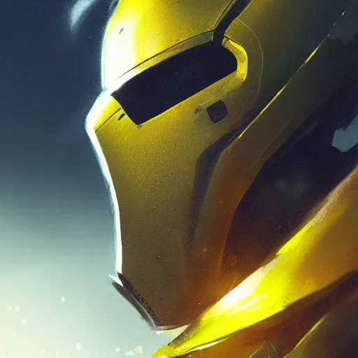 Prompt: A closeup of a yellow holy knight by Greg Rutkowski, 4k photorealistic, volumetric lighting, HD, high details, dramatic, trending on artstation