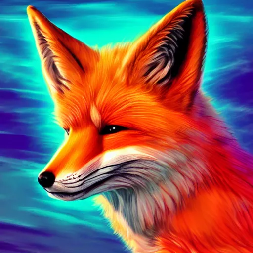 Prompt: digital fox, retrowave palette, highly detailed, anatomically correct vulpine, synth feel, smaller face, ear floof, flowing fur, super realism, accurate animal imagery, 4 k digital art