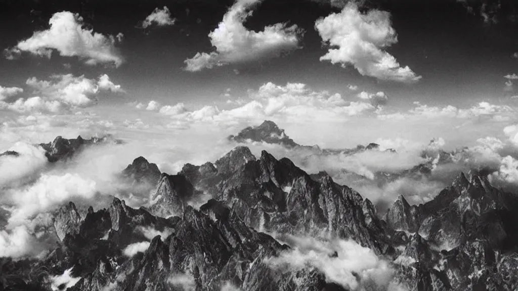 Image similar to mountains and clouds symbolism, surrealism photography by Sebastião Salgado and Sarolta Bán