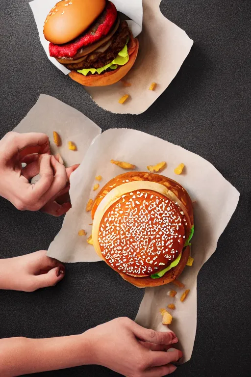 Image similar to mcdonalds hamburger smashed, commercial photography