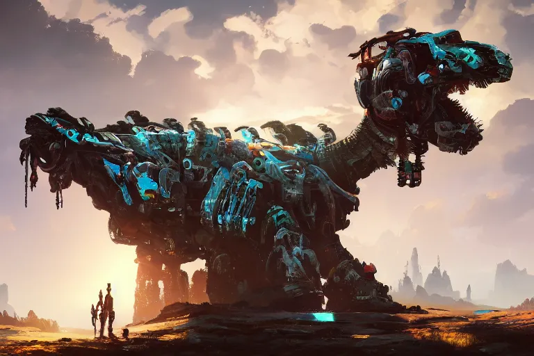 Image similar to tideripper machine mecanical creature robot of horizon forbidden west horizon zero dawn bioluminiscence global illumination ray tracing hdr fanart arstation by ian pesty and alena aenami artworks in 4 k