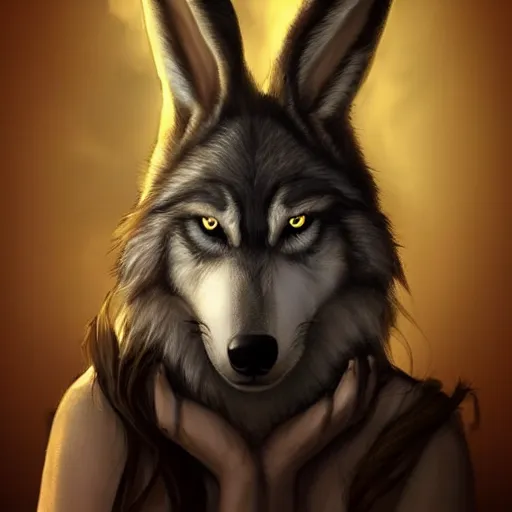 Image similar to a wolf with human hands and bunny ears trending on artstation deviantart pinterest photorealistic hd 8 k highlights and shadow detailed high resolution