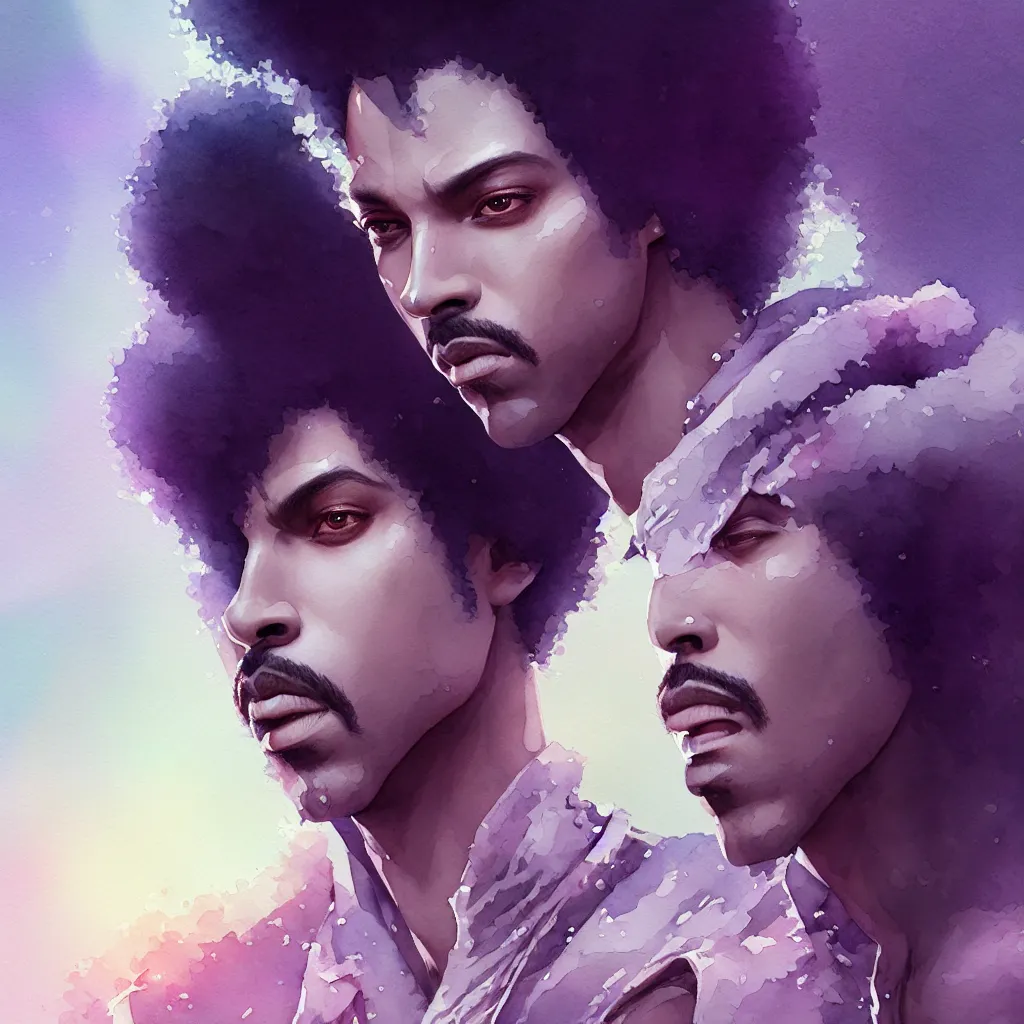 Image similar to beautiful watercolor painting of prince, intricate, elegant, highly detailed, digital painting, artstation, concept art, smooth, sharp focus,, dynamic lighting, ultrarealistic, cinematic, octane render, 8 k