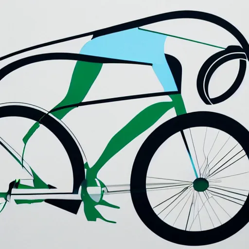 Prompt: olympic cycling by otl aicher, screen printed. silver, blue, green, black. on white paper.