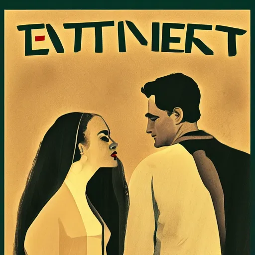 Image similar to movie poster for Tenet in the style of 1960's italian art, with John David Washington and Robert Pattinson