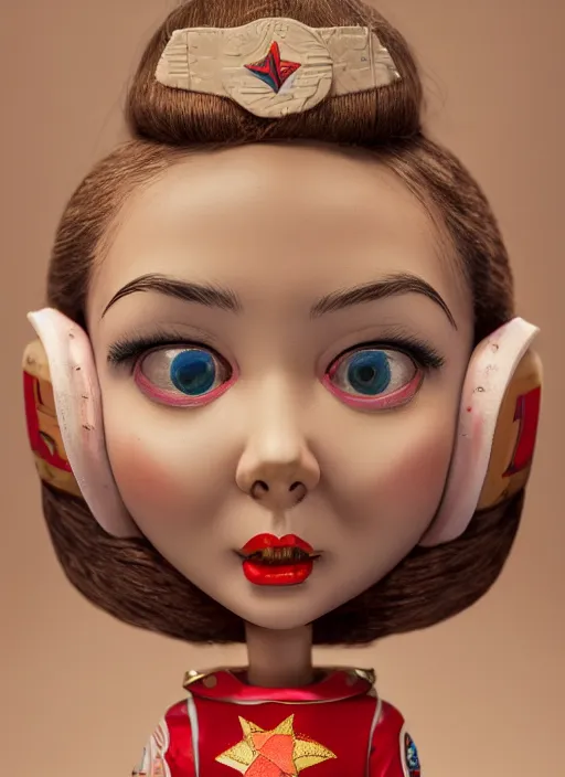 Prompt: closeup profile portrait of tin toy russian girl soviet test pilot, bikini, depth of field, zeiss lens, detailed, symmetrical, centered, fashion photoshoot, by nicoletta ceccoli, mark ryden, lostfish, breathtaking, 8 k resolution, extremely detailed, beautiful, establishing shot, artistic, hyperrealistic, octane render