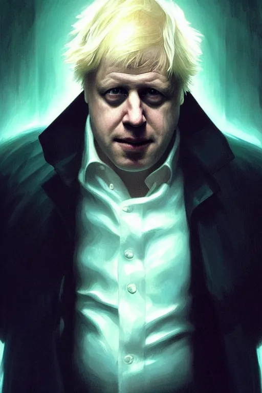 Image similar to Boris Johnson as Neo from The Matrix, portrait, highly detailed, digital painting, artstation, concept art, smooth, sharp focus, illustration, cinematic lighting, art by artgerm and greg rutkowski and alphonse mucha