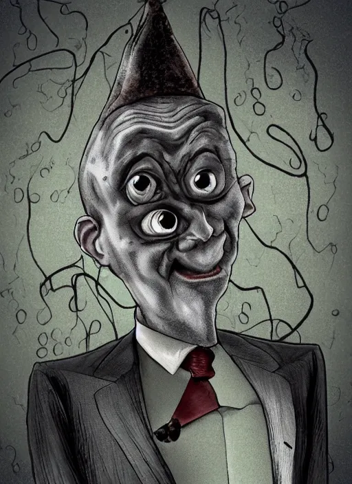 Prompt: Mr Bean as a Lovecraftian Daedric Horror