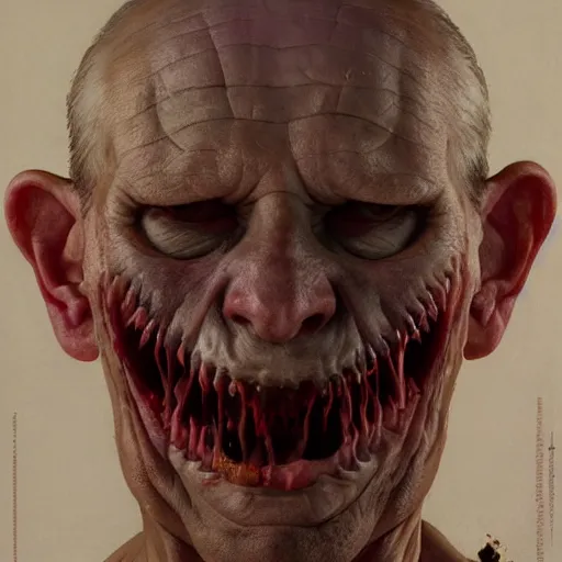 Prompt: a portrait of vladimir solovyov, flesh eating worms, macabre, horror saw teeth, horror rotten teeth, peeling face skin, by donato giancola and greg rutkowski and wayne barlow and zdzisław beksinski, realistic face, visible face, digital art, artstation, symmetry