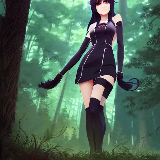 Image similar to realistic render of blake belladonna from rwby by ross draws, forest background by ilya kuvshinov, digital anime art by ross tran, composition by sana takeda, lighting by greg rutkowski