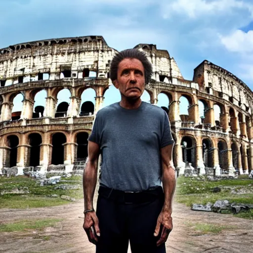 Prompt: award winning photo of a confused Julius Caesar standing in the middle of a modern Roman city