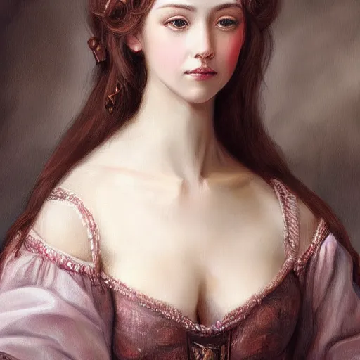 Image similar to Renaissance royal lady girl art drawn in art style of WLOP full HD 4K highest quality realistic beautiful gorgeous natural WLOP artist painting