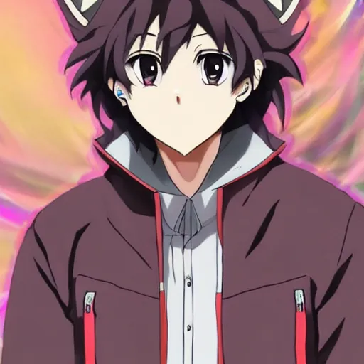 Image similar to key anime visual portrait of an anthropomorphic anthro wolf fursona, in a jacket, with handsome eyes, official modern anime art