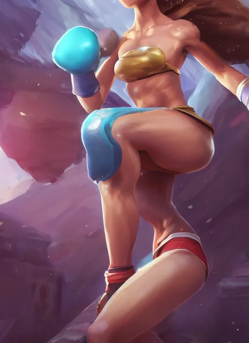 Image similar to fitness taliyah, from league of legends, al natural, exhibant, boxing, in shape, hyper detailed, digital art, trending in artstation, cinematic lighting, studio quality, smooth render, unreal engine 5 rendered, octane rendered, art style by klimt and nixeu and ian sprigger and wlop and krenz cushart