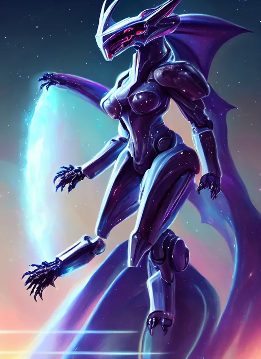 Image similar to cinematic goddess shot, cosmic sized perfectly proportioned stunning beautiful hot anthropomorphic robot mecha female dragon, in space, nebula background, larger than galaxies, holding galaxy, sharp claws, sleek silver armor, epic proportions, epic size, epic scale, digital art, furry art, macro art, dragon art, giantess art, warframe fanart, furaffinity, deviantart