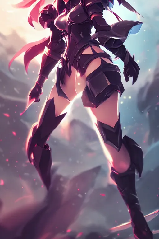 Image similar to pretty armored anime girl in a dynamic pose, fullbody art, in the style of league of legends, character concept art, by WLOP