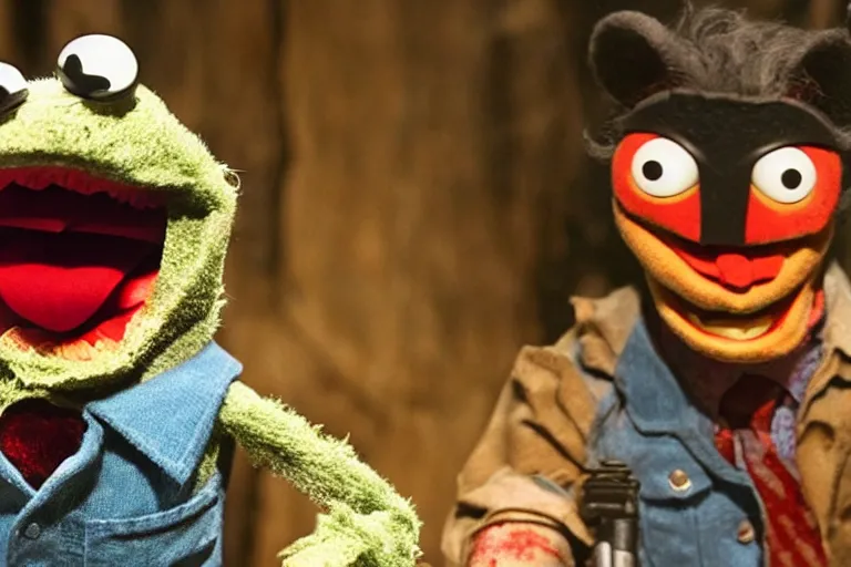 Image similar to High definition scene from Evil Dead Muppets starring Bruce Campbell as Ash