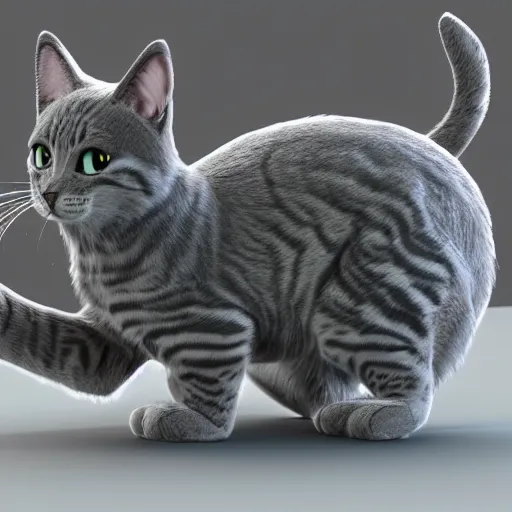 Image similar to 3 d render of a cute dark gray tabby cat based pokemon