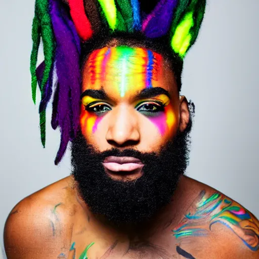 Prompt: black man with rainbow dreads, professional studio photography