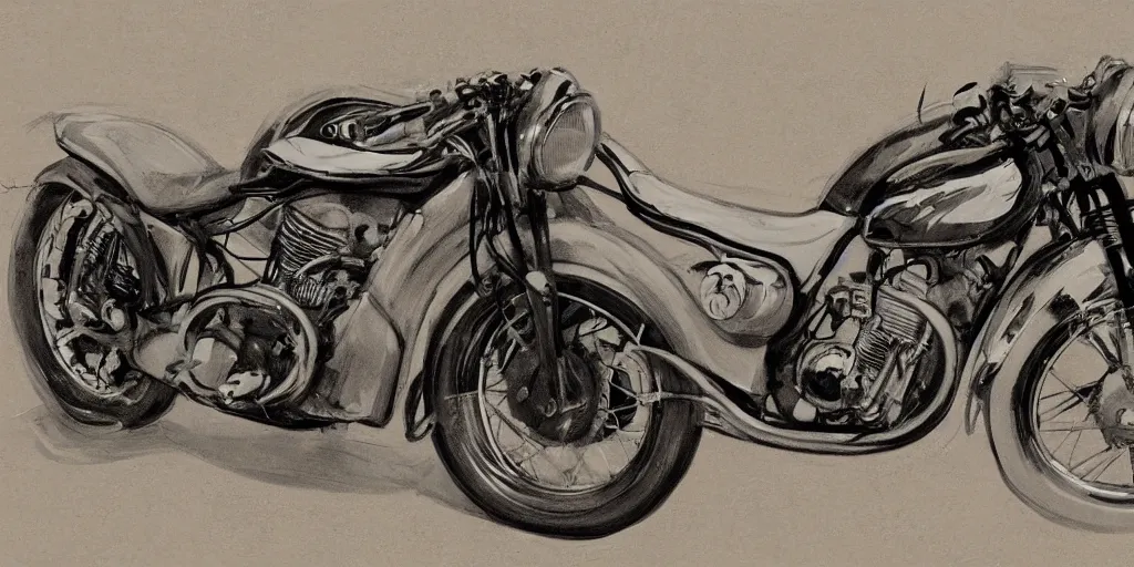Prompt: 1950s motorcycle sketch concept art, high detail, high definition, 8k