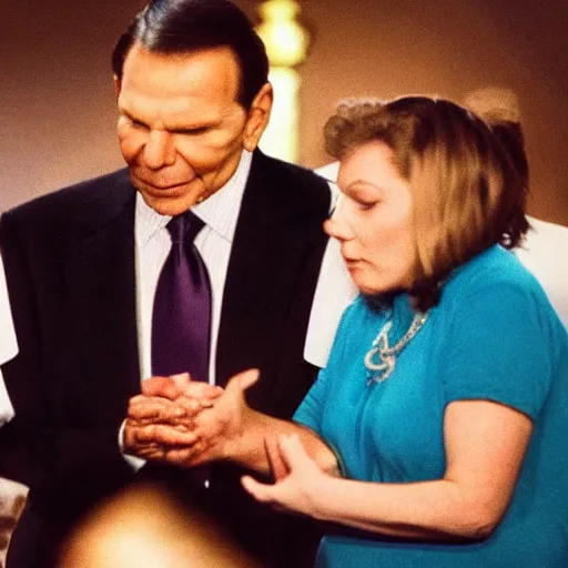 Image similar to kenneth copeland praying to satan in a witch circle