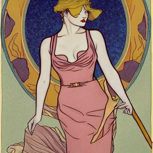 Prompt: sheryl lee as laura palmer, mucha style,