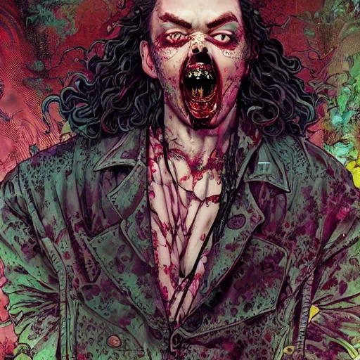 Image similar to portrait of crazy post malone zombie, symmetrical, glamour, by yoichi hatakenaka, masamune shirow, josan gonzales and dan mumford, ayami kojima, takato yamamoto, barclay shaw, karol bak, yukito kishiro