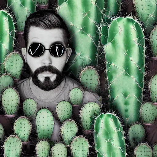 Image similar to cactus grown on man's face instead of beards, digital art, award winning