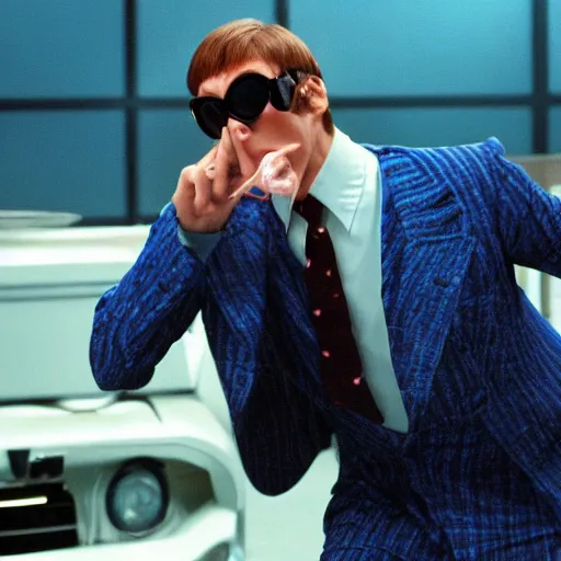 Image similar to Live Action Still of Jerma985 in Austin Powers, real life, hyperrealistic, ultra realistic, realistic, highly detailed, epic, HD quality, 8k resolution, body and headshot, film still