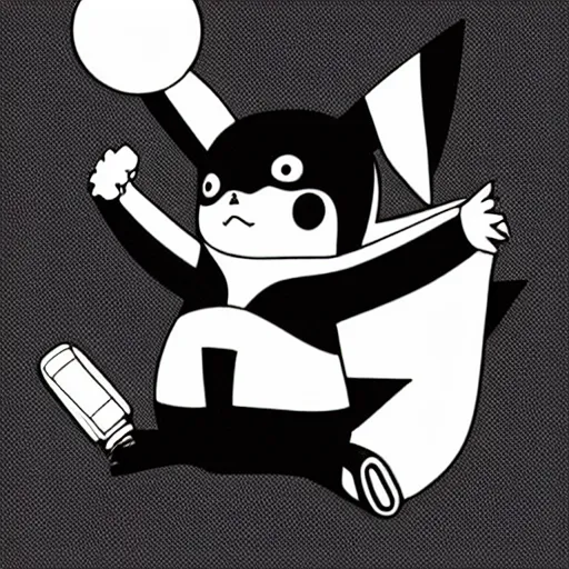 Image similar to pikachu in a battle stance, illustrated by mato, manga style, black and white illustration